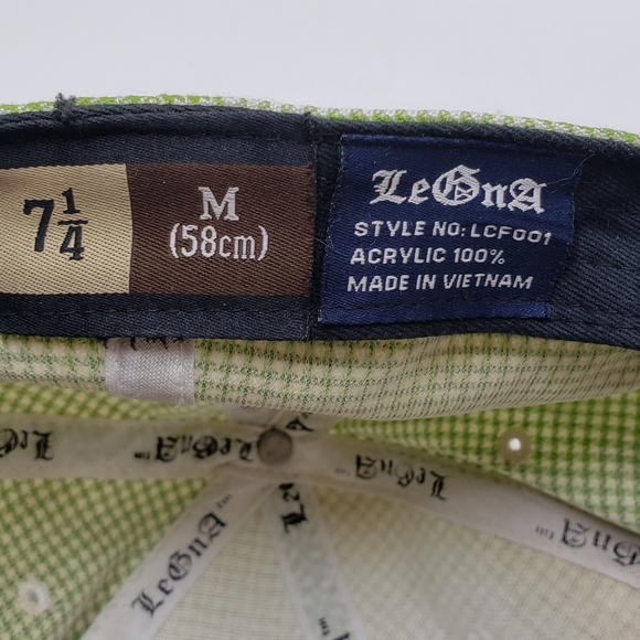 Legna Fitted Cap with NY Logo Green Houndstooth Pattern Size Medium 58cm - Picture 9 of 12